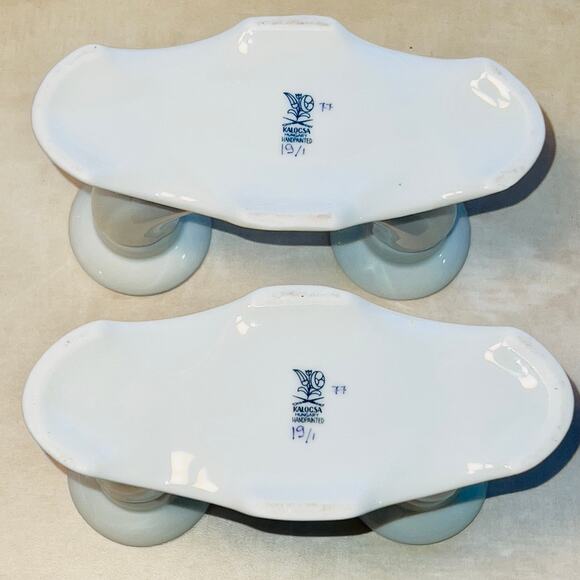 Kalocsa Hungary Handpainted Double Candle Holder Pair Floral Gold Trim Porcelain - Picture 3 of 11